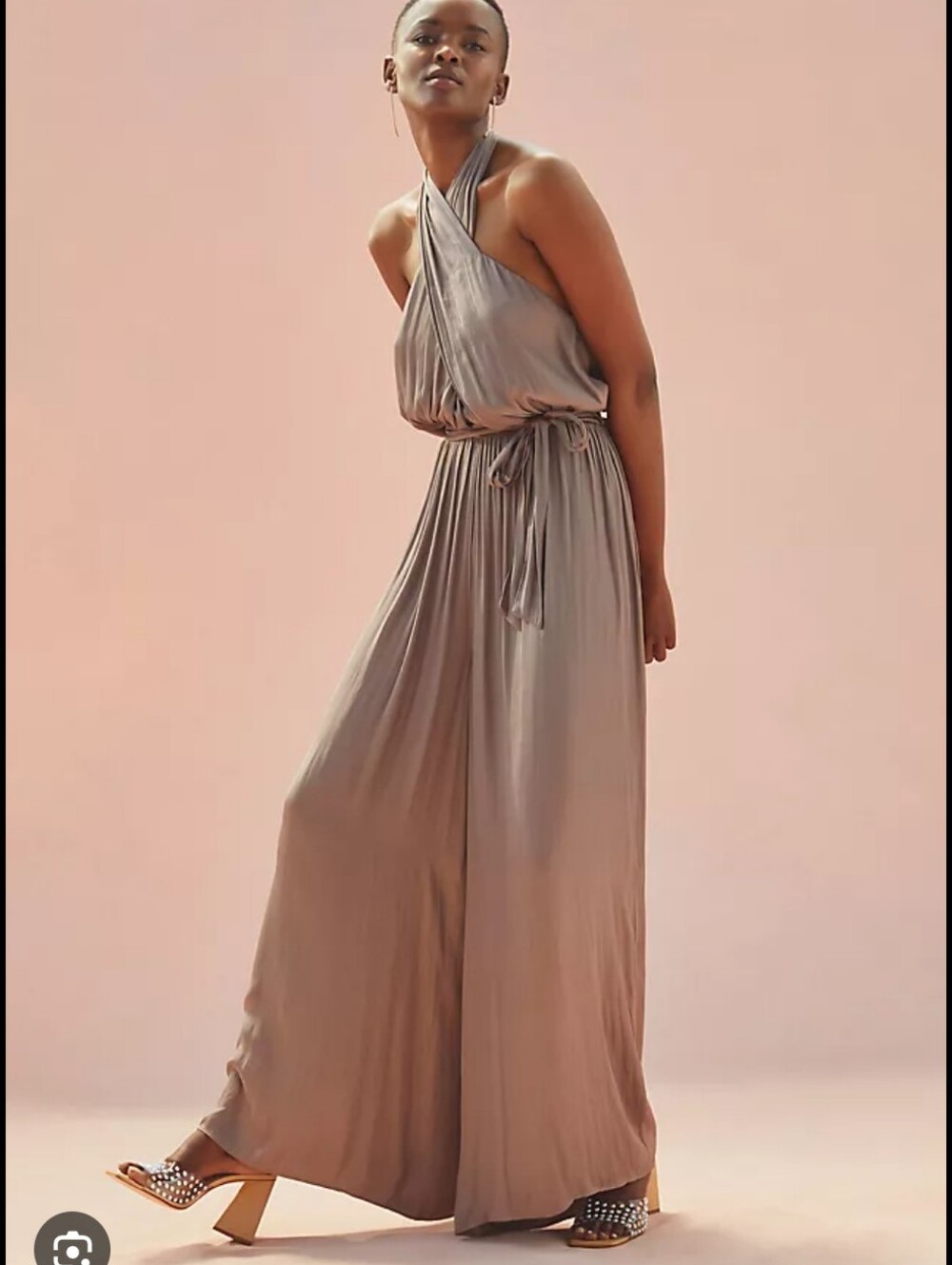 Nwot-Anthropologie Astr Taupe Halter Maxi Dress with Tie Waist